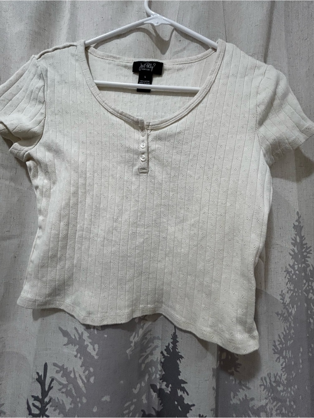 Ribbed Henley Crop Top in Cream